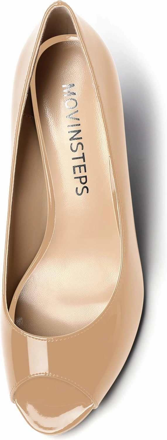 MOVINSTEPS Womens Slip On Work Patent Peep Toe Fashion Wedge High Heel Pumps Shoes 3.3 Inch