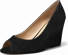 MOVINSTEPS Womens Slip On Work Patent Peep Toe Fashion Wedge High Heel Pumps Shoes 3.3 Inch