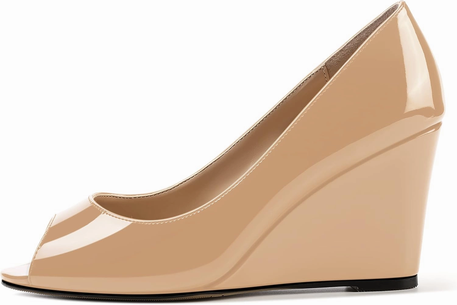 MOVINSTEPS Womens Slip On Work Patent Peep Toe Fashion Wedge High Heel Pumps Shoes 3.3 Inch