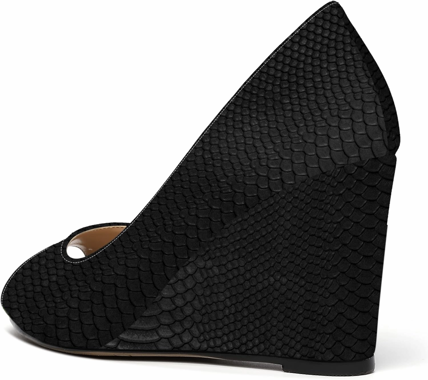 MOVINSTEPS Womens Slip On Work Patent Peep Toe Fashion Wedge High Heel Pumps Shoes 3.3 Inch
