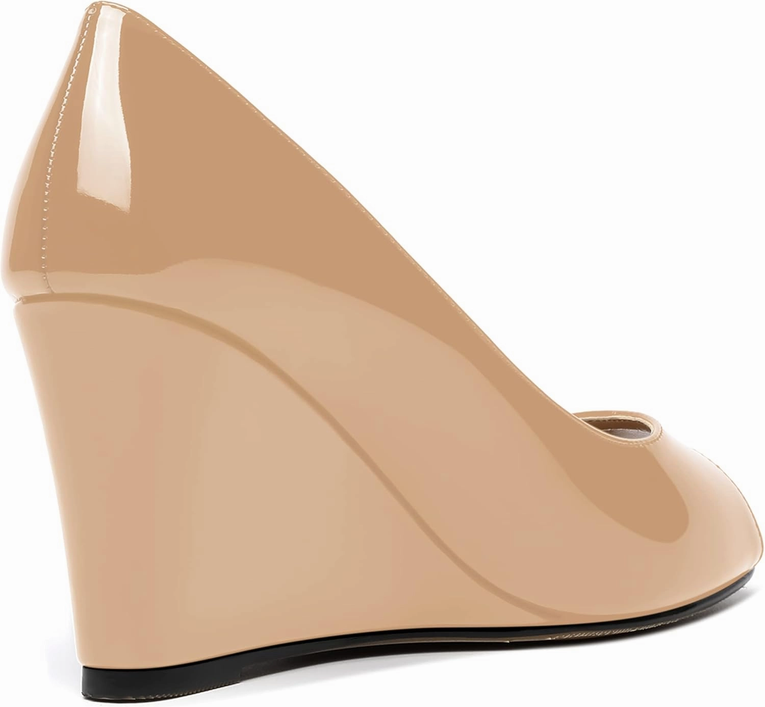 MOVINSTEPS Womens Slip On Work Patent Peep Toe Fashion Wedge High Heel Pumps Shoes 3.3 Inch