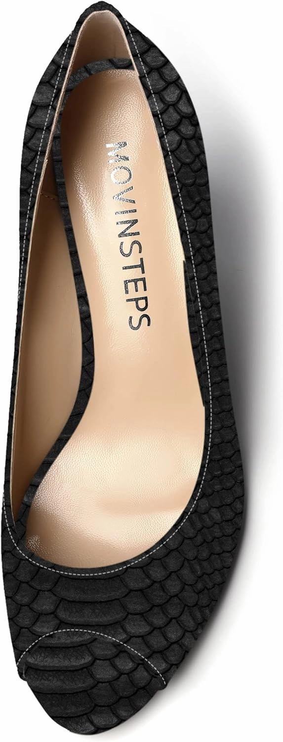 MOVINSTEPS Womens Slip On Work Patent Peep Toe Fashion Wedge High Heel Pumps Shoes 3.3 Inch