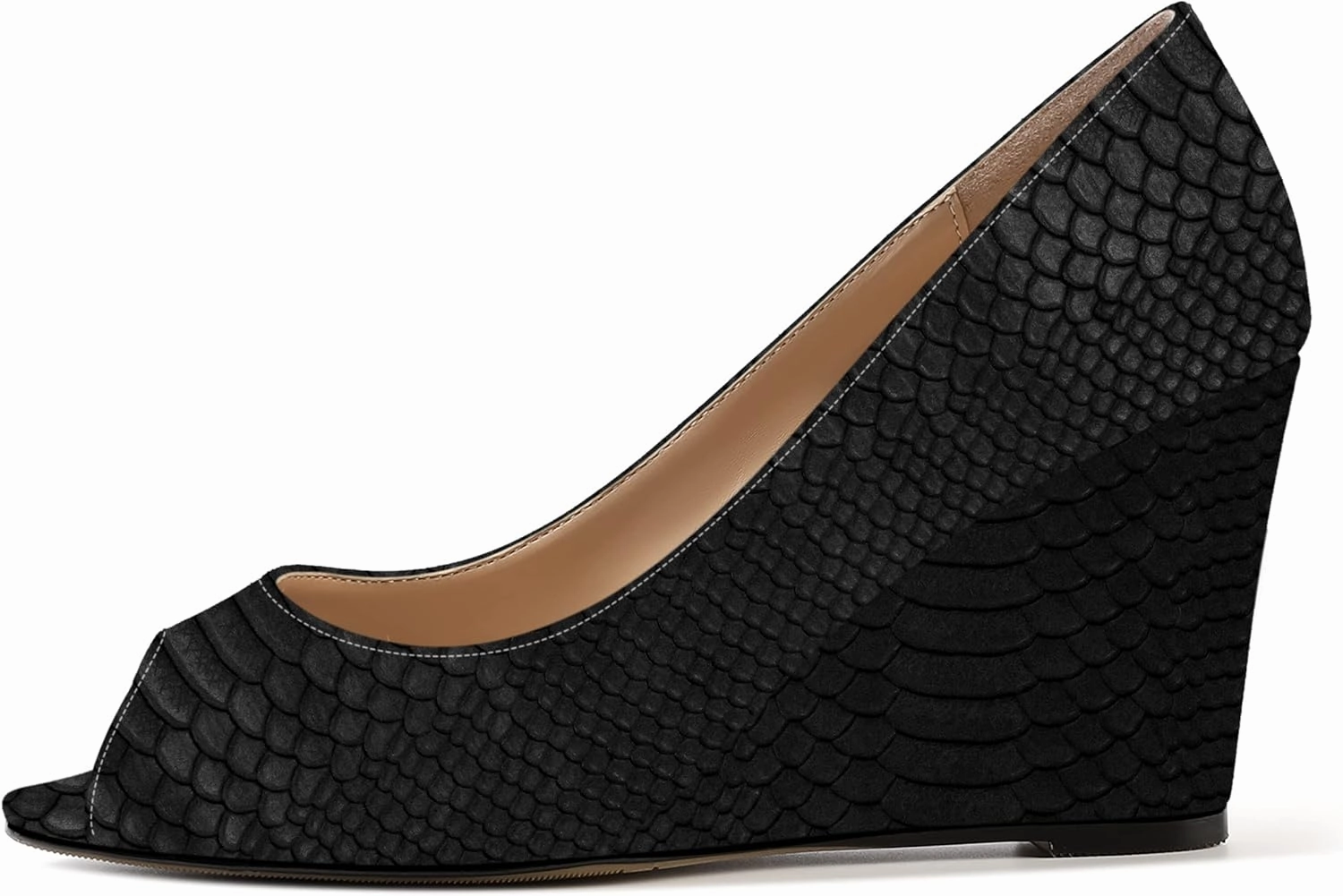 MOVINSTEPS Womens Slip On Work Patent Peep Toe Fashion Wedge High Heel Pumps Shoes 3.3 Inch