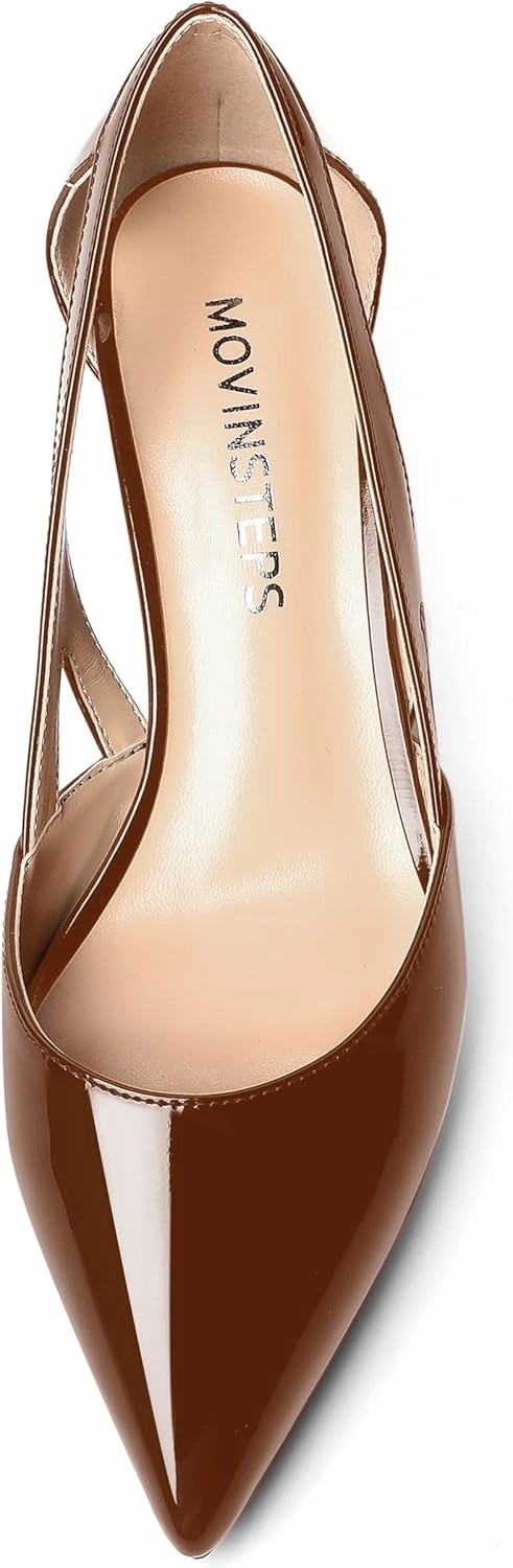 MOVINSTEPS Womens Wedding Cut Out Pointed Toe Patent Sexy Slip On Kitten Low Heel Pumps Shoes 2 Inch