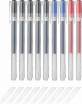 MUJI Gel Ink Ballpoint Pens 0.7mm Set of 9 Pack (5 Black 2 Blue 2 Red)