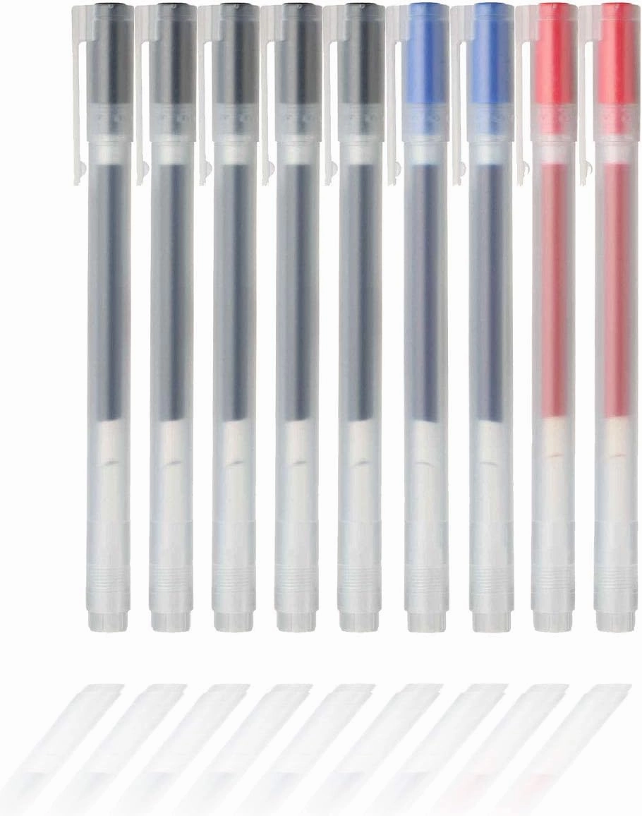 MUJI Gel Ink Ballpoint Pens 0.7mm Set of 9 Pack (5 Black 2 Blue 2 Red)