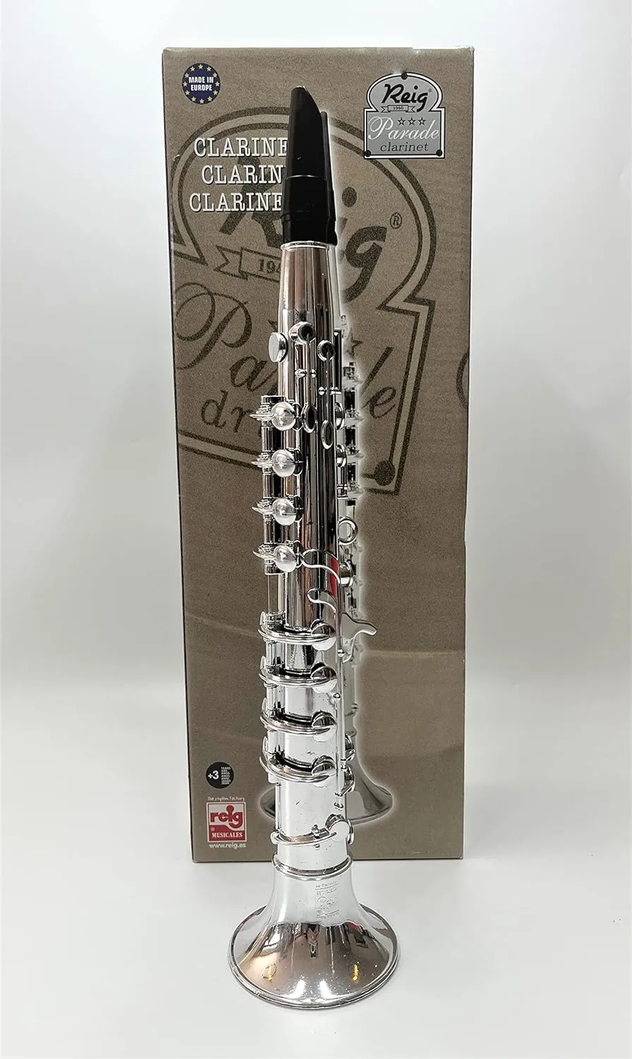 My First Toy Clarinet for Kids in Silver Finish with Standard Keys is a Great Learning Kid Toy Instrument and Teaching Tool for Children Ages 3  BPA Free.