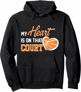 My Heart is on that Court Basketball Dad gift for fathers Pullover Hoodie
