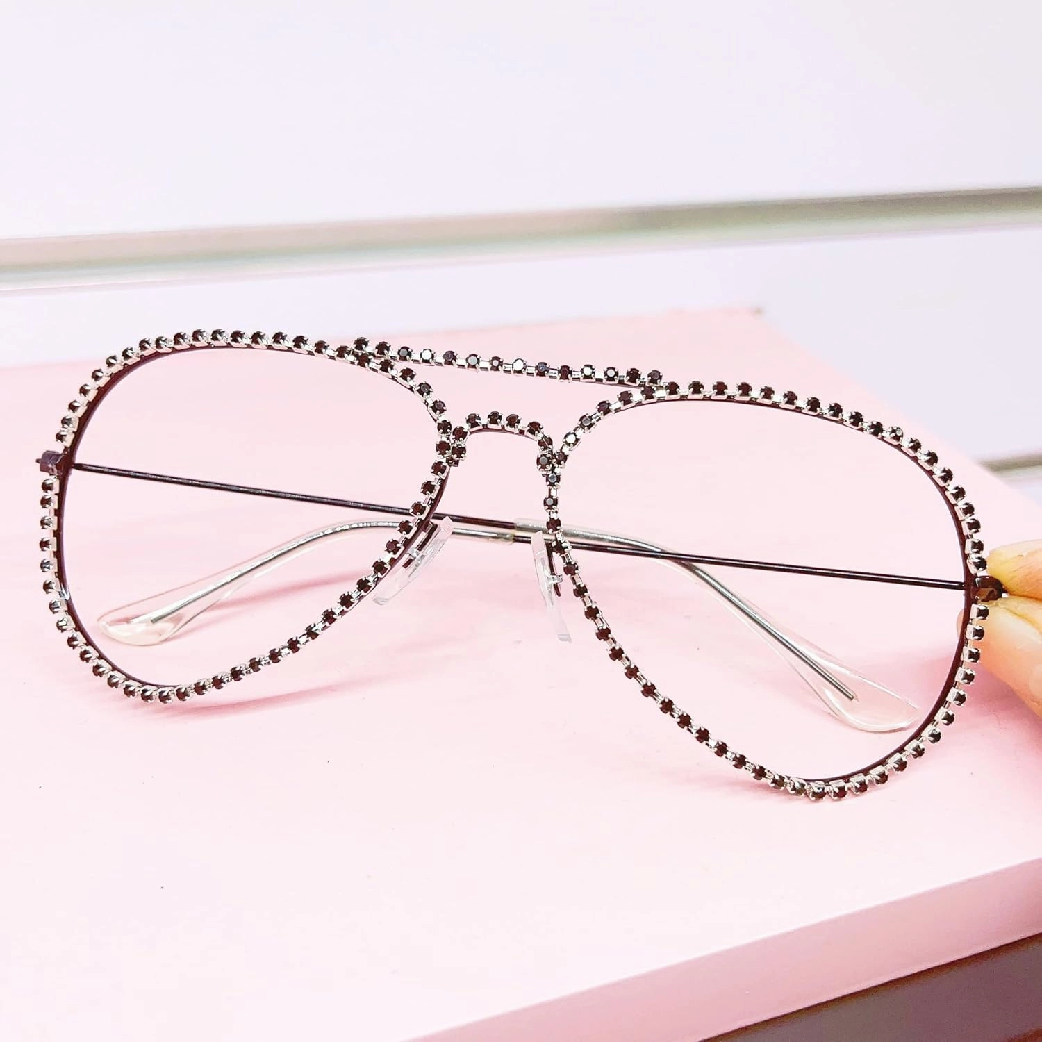 Naimo Rhinestone Eyewear Frame No Lens Glasses Frame Diamond Decor Metal Frame Eyeglasses Women Men