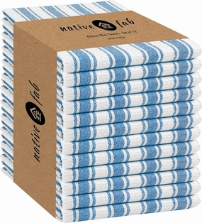 Native Fab Stripe Kitchen Towels - 100% Cotton - 12 Pack - 16"x26" - Striped Tea Towels, Dish Cloths for Drying Dishes, Absorbent, Quick Dry Towel Set with Hanging Loop - Turquiose Blue