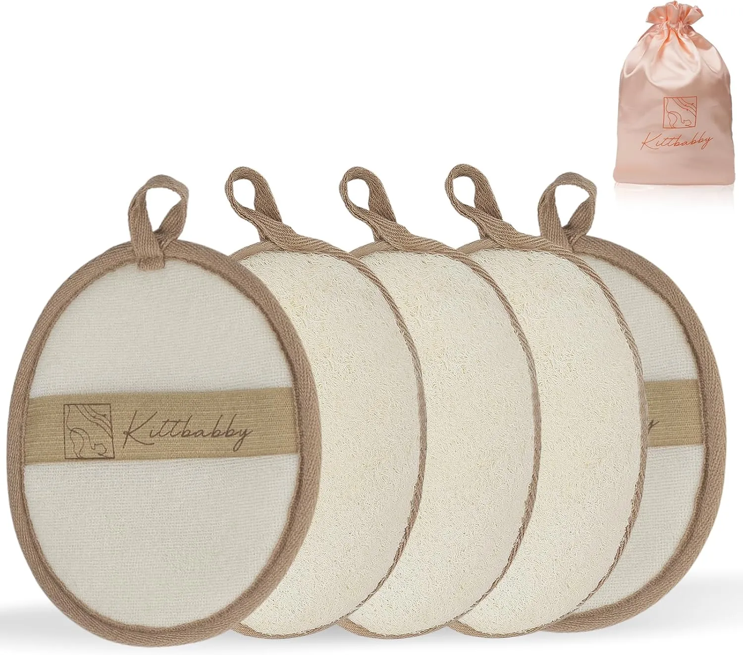 Natural Loofah Body Scrubber - Exfoliating Bath & Shower Sponge for Women, Men & Kids - Soft Facial & Back Scrub Pads - Eco-Friendly - Perfect Travel Gift Set for Family (5 Pack)