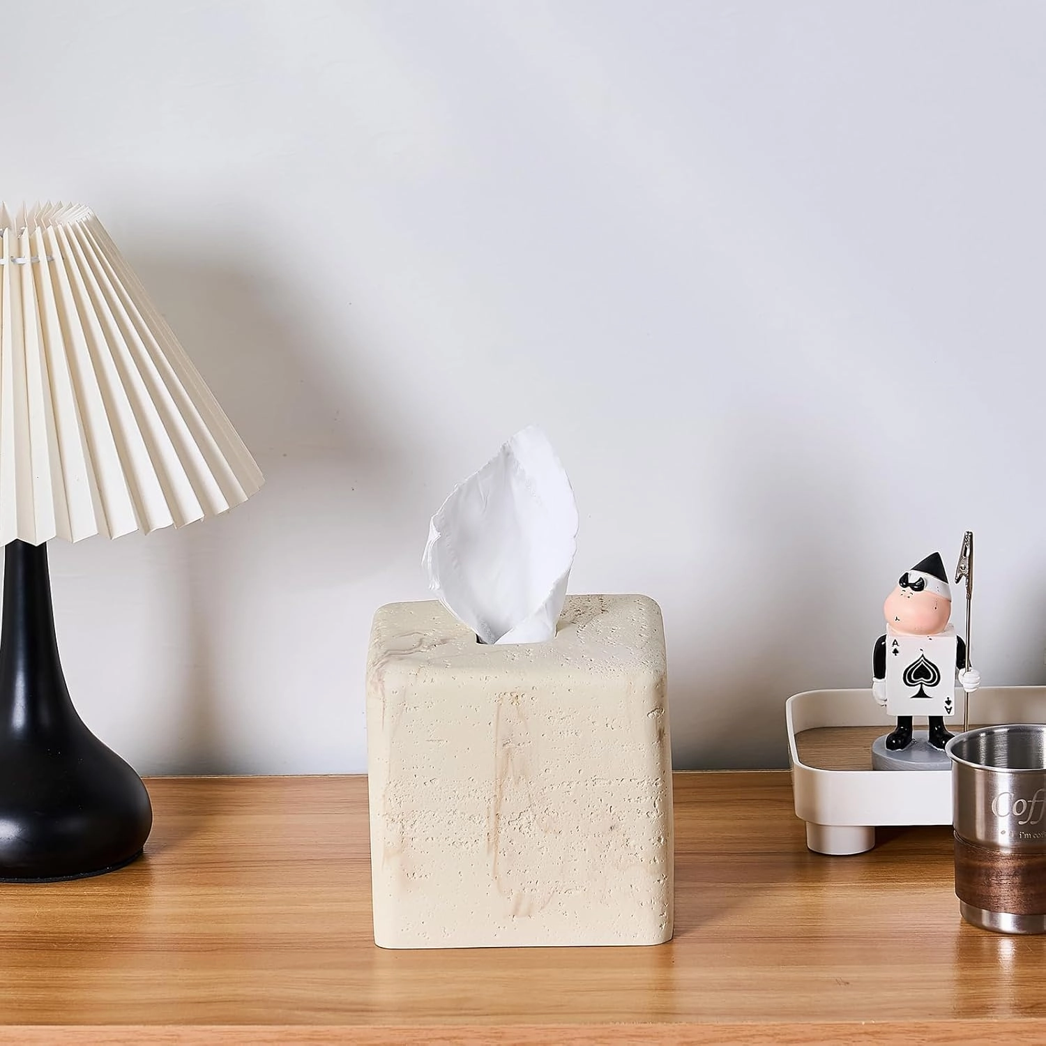 Natural Travertine Textures Tissue Box Cover Square for Home Decor,Resin Heavy Tissue Box Holder for Bathroom Countertop,Tabletop,Bedside Table,Office