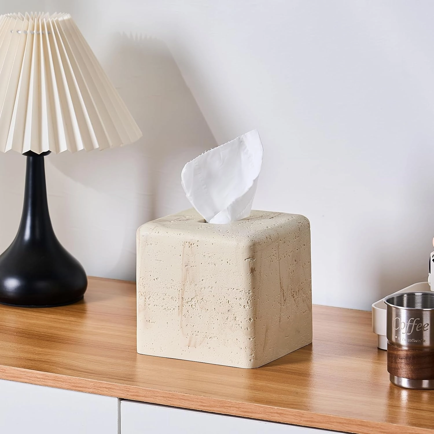Natural Travertine Textures Tissue Box Cover Square for Home Decor,Resin Heavy Tissue Box Holder for Bathroom Countertop,Tabletop,Bedside Table,Office