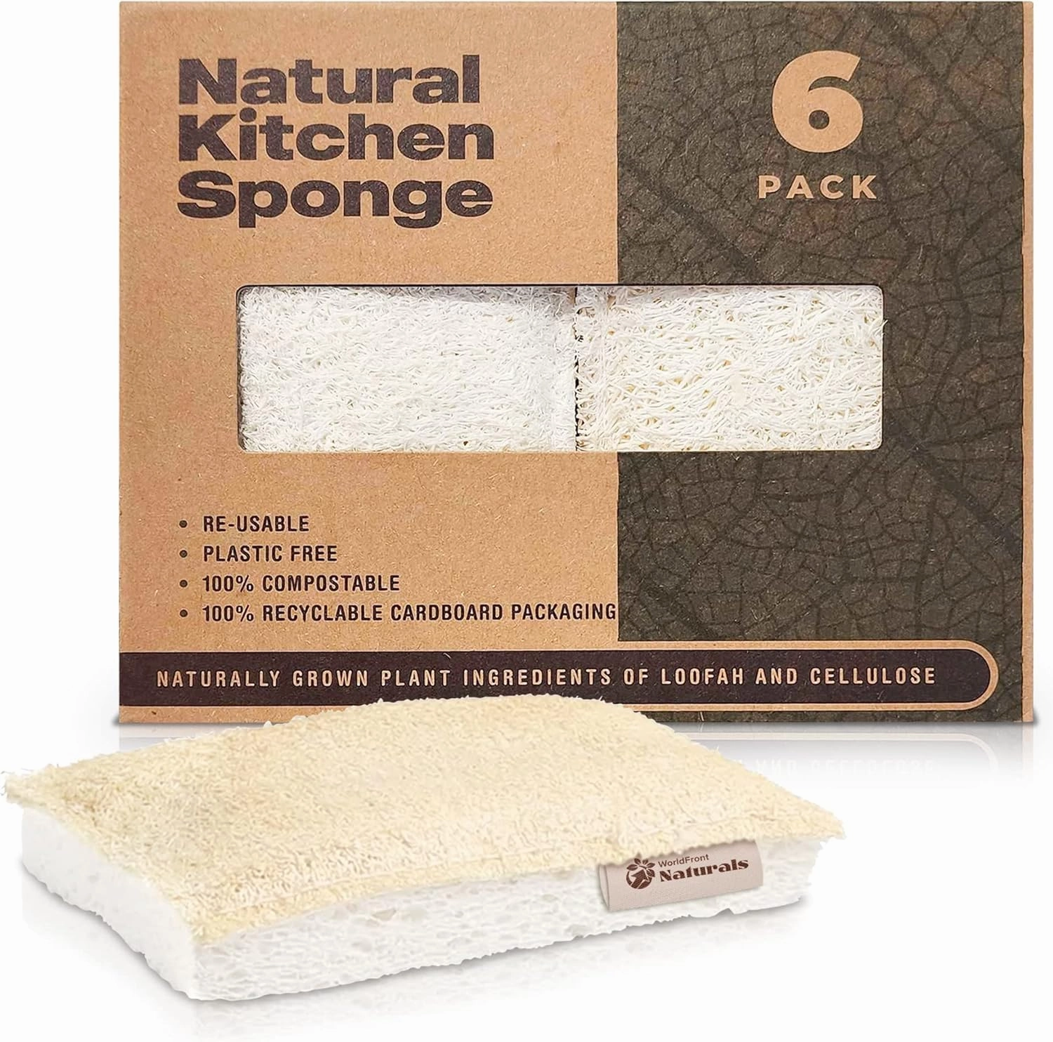 Naturals 6 PCS Eco-Friendly Kitchen Loofah Sponges