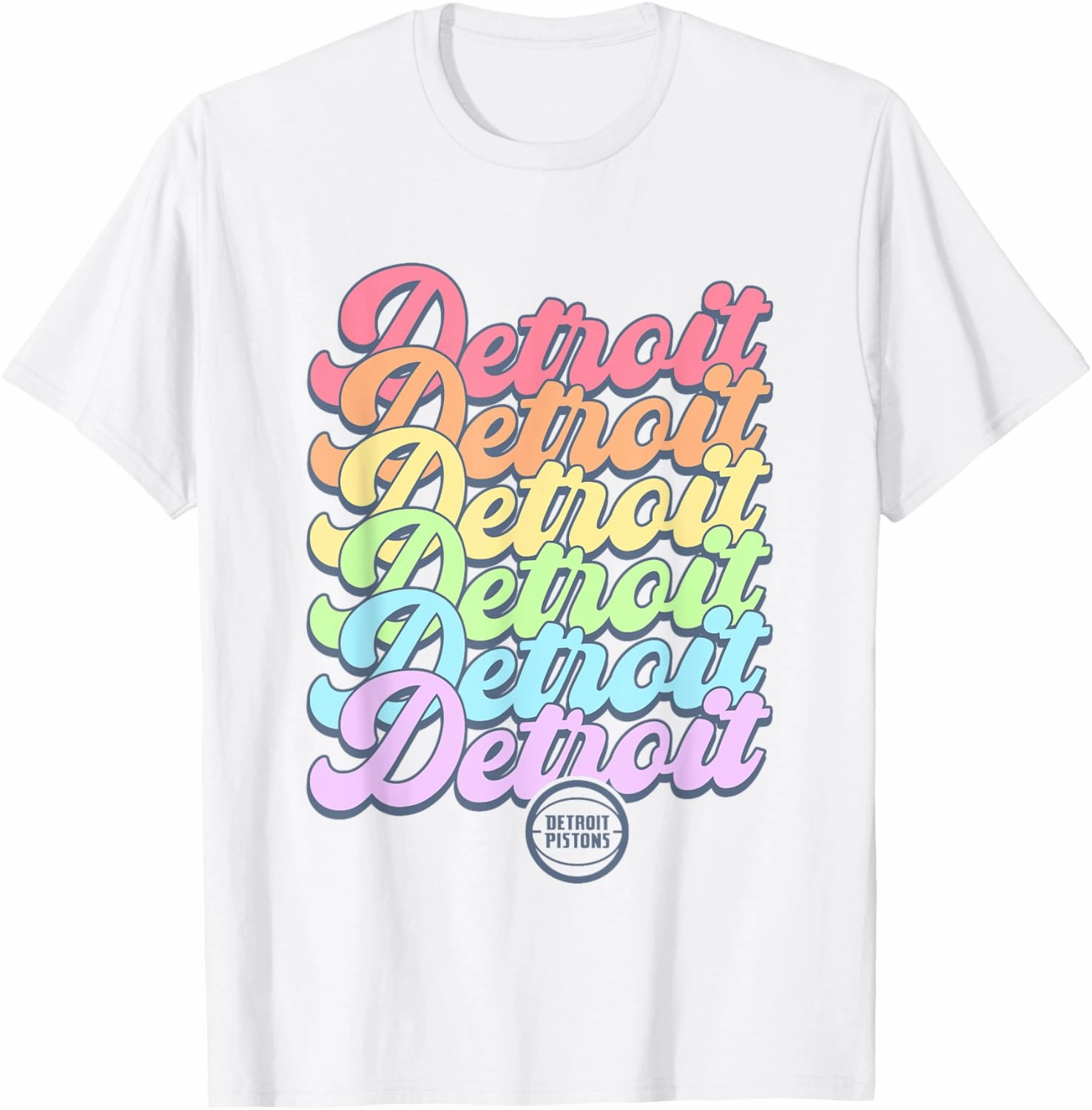 NBA Detroit Pistons Pastel Rainbow Pride Stack T-Shirt