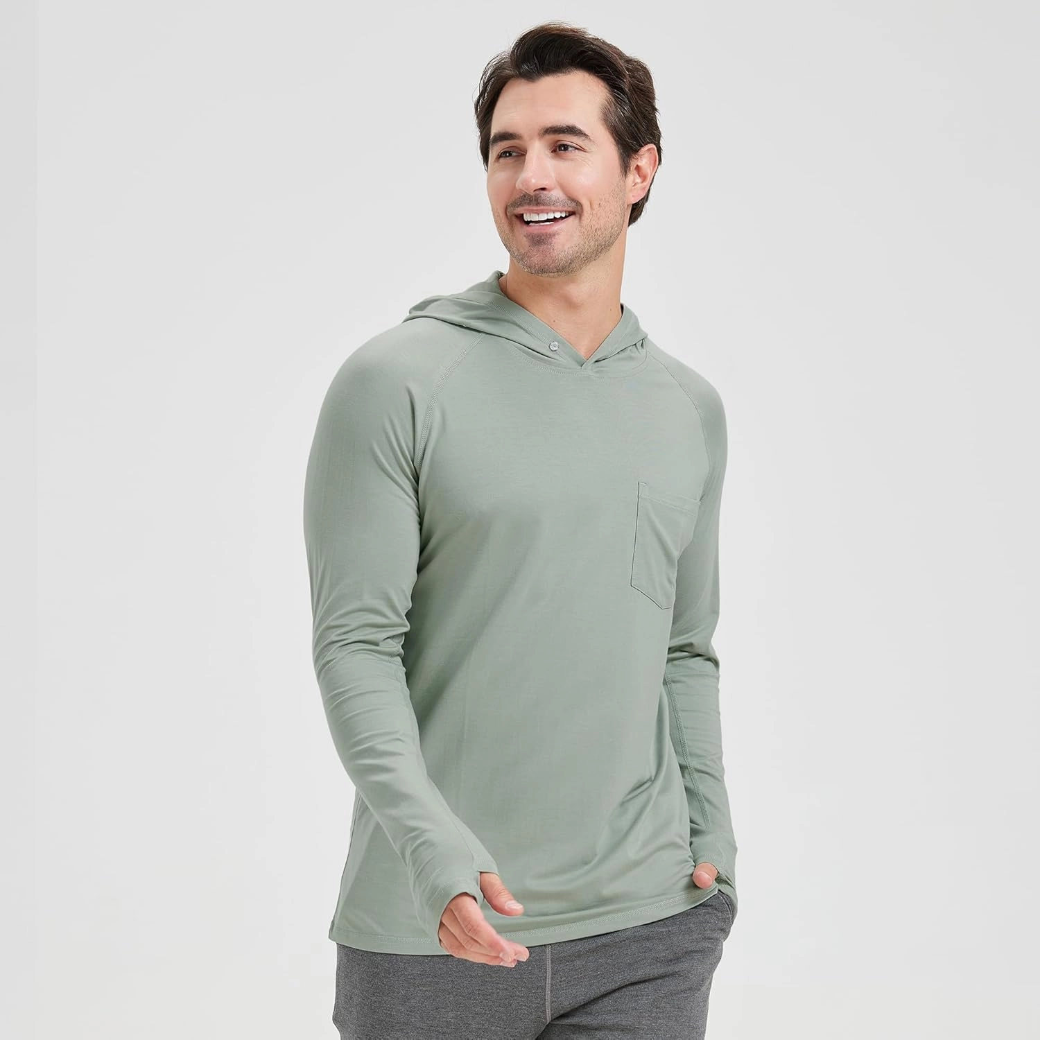 netdraw Men's Bamboo Viscose Performance Hoodie with Pocket UPF 50  Long Sleeve Lightweight Hiking Athletic Sun Shirt