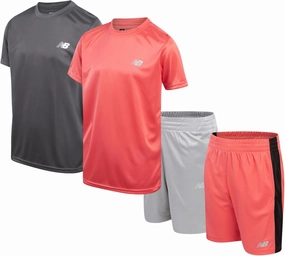 New Balance Boys' Active Shorts Set - 4 Piece Short Sleeve T-Shirt and Gym Shorts (8-20)