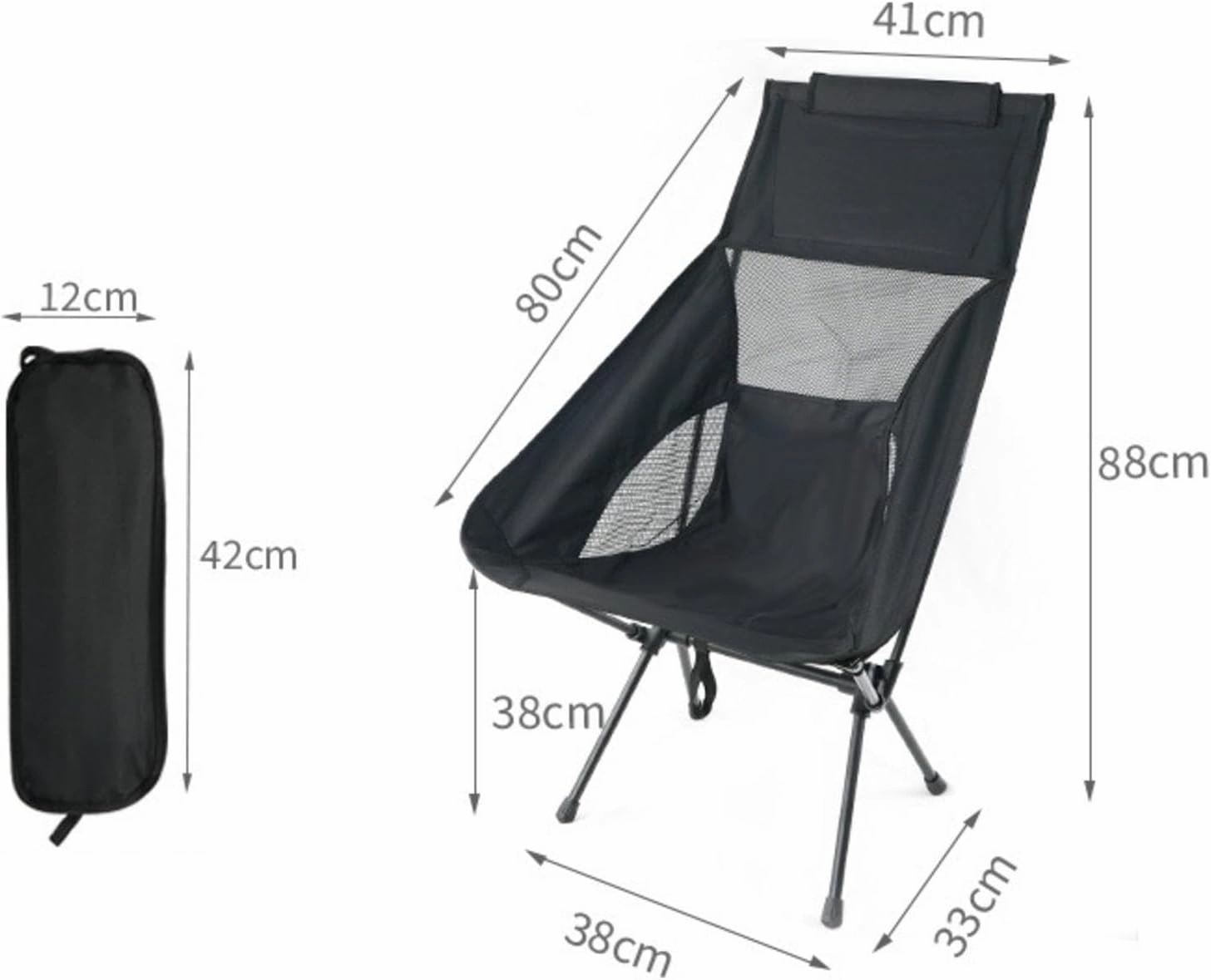 NIBHZ Ultralight Portable Camping Beach Chairs,Folding Chair for Adults Lawn Chairs Heavy Duty 300lbs for Outdoor Car Camping Travel Beach Picnic Travel Hiking,Black-B