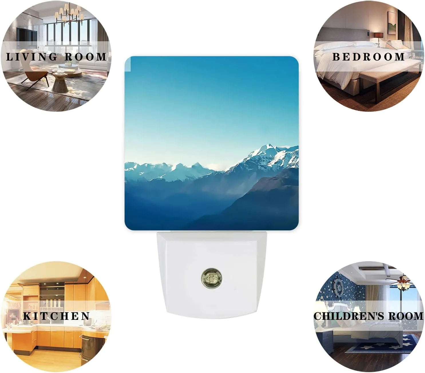 Night Light for Kids, Natural Snowy Mountain Landscape Mountain Range Photo Blue LED Night Light Plug into Wall with Light Sensors Dusk to Dawn, Nightlight for Children Girls Room Nursery Stairs