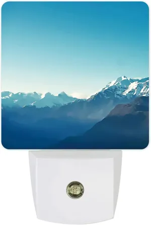 Night Light for Kids, Natural Snowy Mountain Landscape Mountain Range Photo Blue LED Night Light Plug into Wall with Light Sensors Dusk to Dawn, Nightlight for Children Girls Room Nursery Stairs