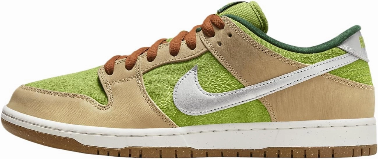 Nike SB Dunk Low Pro Skate Shoes (FQ7585-200, Sesame/Pear/Fir/Metallic Silver) Size 10.5