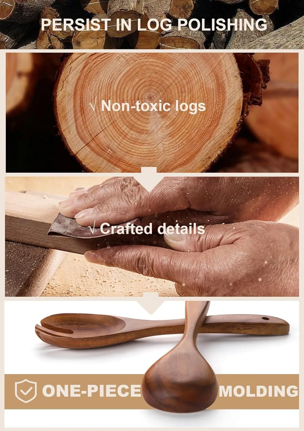 Nucookery Wooden Cooking Utensils Set with Holder, Nonstick Wooden Spoons for Cooking Spatula Set 10 Pcs, Teak Wood Kitchen Utensils Set, Ceramic Utensils Holder for Countertop, White