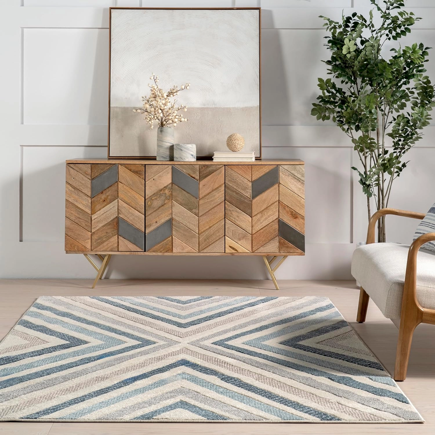 nuLOOM Neveah Chevron 5x8 Area Rug for Living Room Bedroom Dining Room Kitchen, Blue