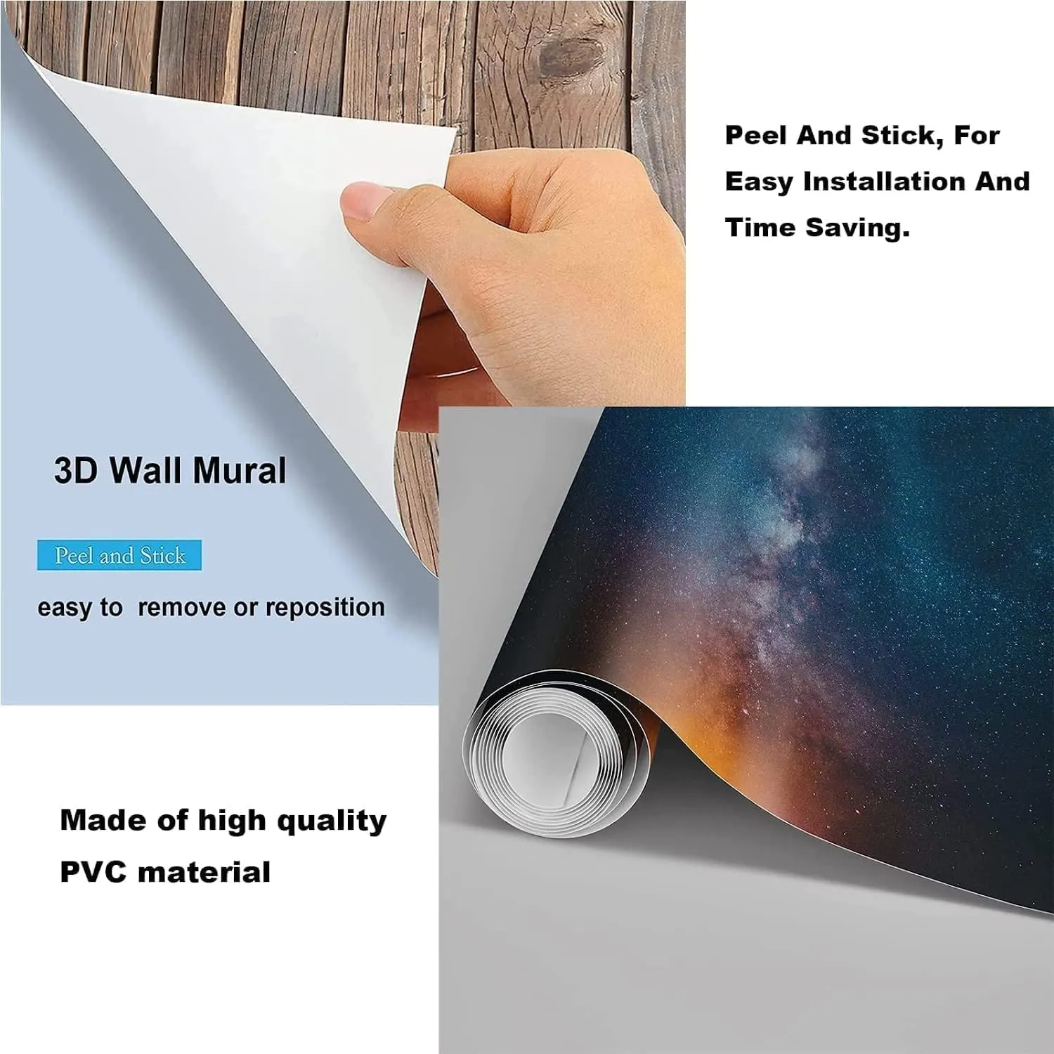 Ocean Scenery 3D Removable Wallpaper Self-Adhesive, Alpine Rocks Wall Murals Peel and Stick Wall Stickers, for TV Sofa Background Living Room Bedroom Home Decor,116" W x91 H