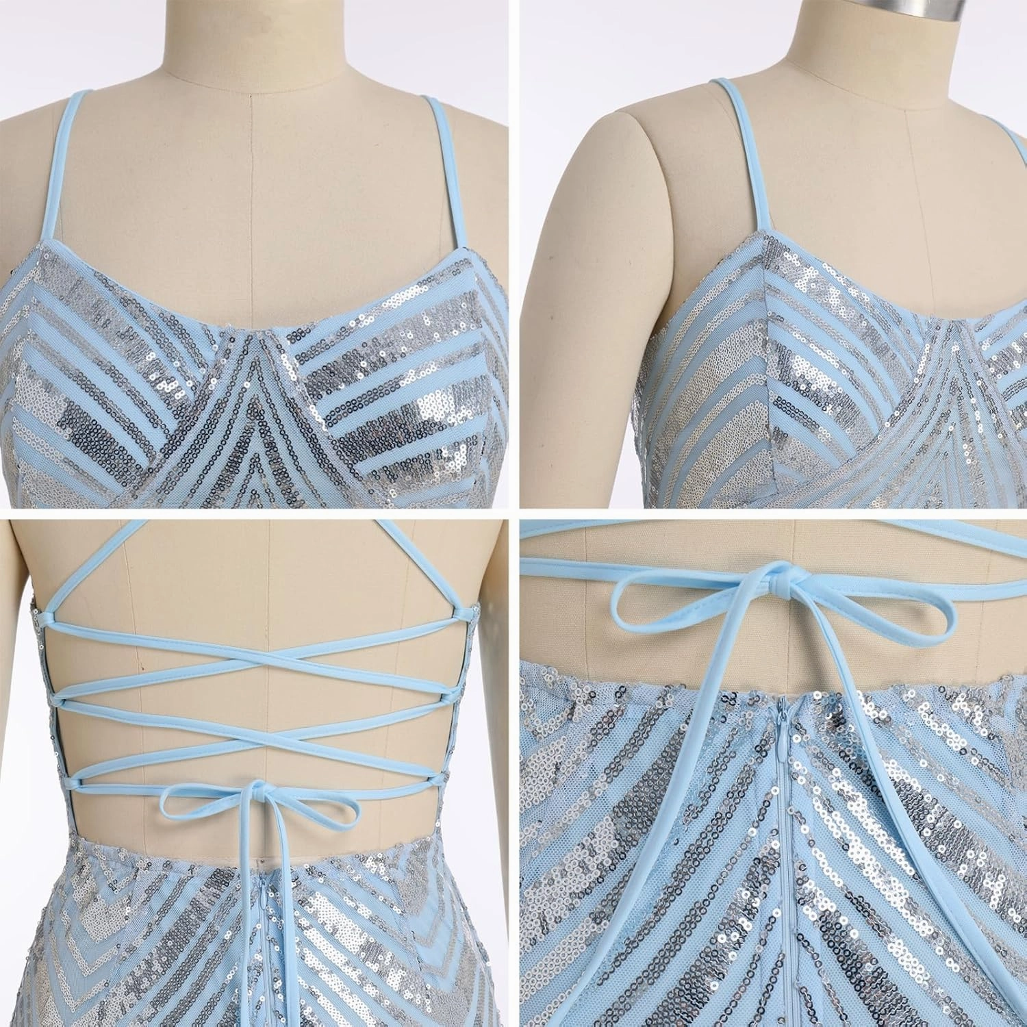 ODIZLI Women's Spaghetti Straps Sparkly Sequins Bodycon Mini Dress Party Nightclub