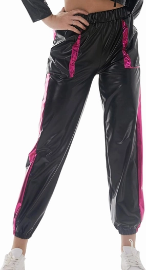 ODIZLI Womens Shiny Metallic High Waist Stretchy Jogger Pants Holographic Hip Hop Club Wear Streetwear