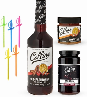Old Fashioned Kit, Whiskey Cocktail Mix, Orange Garnish, Bourbon Cherries, Drink Picks, Home Bar Accessories, Home Bar Kit, bartender Mixer, Drinking Gifts, Mixology Cocktail kit, Set of 4