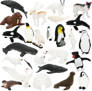 ONEST 25 Pieces Mini Arctic Animals Figurines Set Polar Animal Toys Plastic Arctic Tundra Deer Toy Animal Small White Bear Polar Fox for Kids Birthday Gift