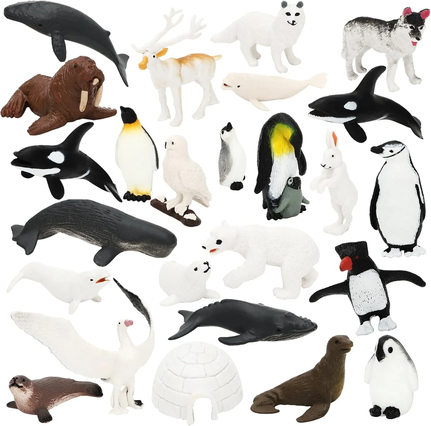 ONEST 25 Pieces Mini Arctic Animals Figurines Set Polar Animal Toys Plastic Arctic Tundra Deer Toy Animal Small White Bear Polar Fox for Kids Birthday Gift