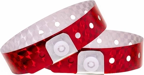 Ouchan Holographic Plastic Party Wristbands Red- 500 Pack Vinyl Wristbands for Events Club Music Meeting