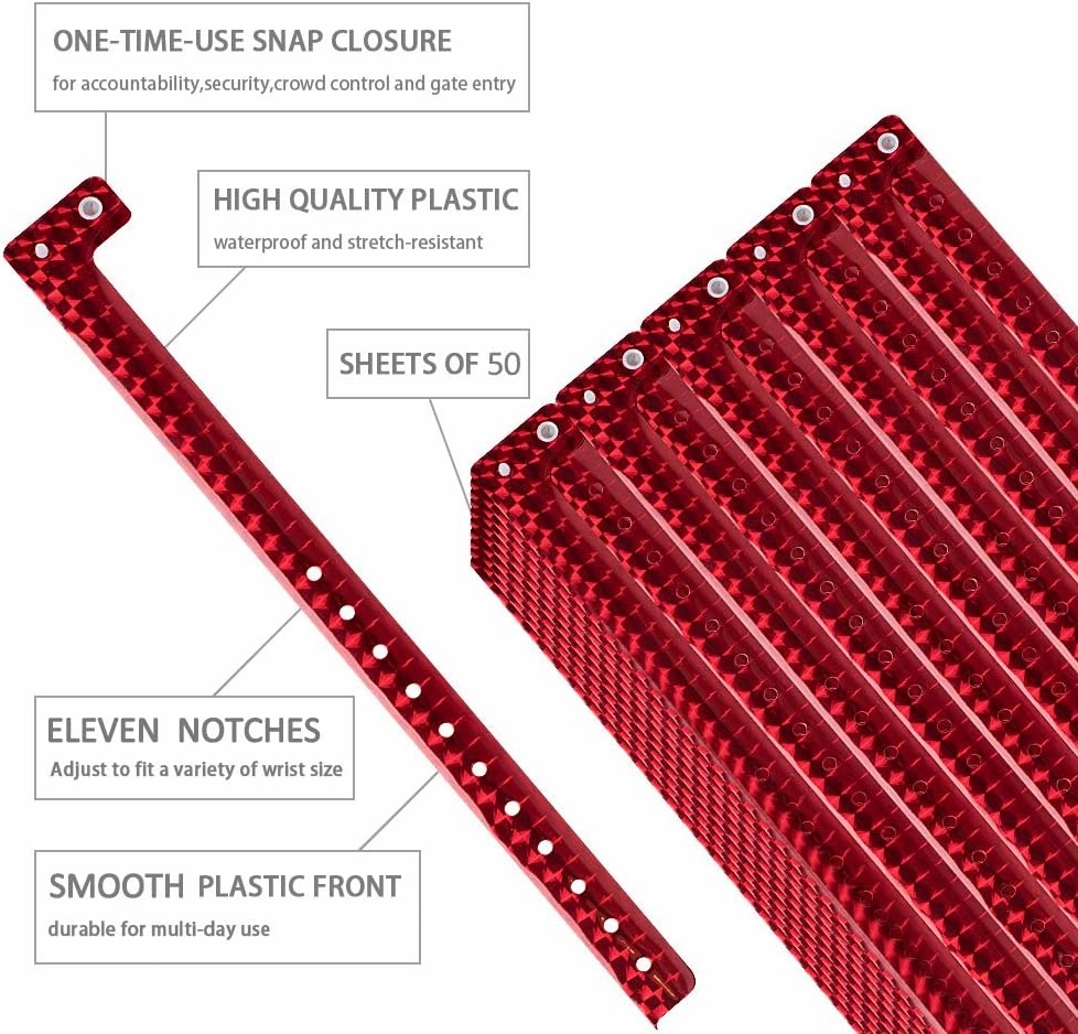 Ouchan Holographic Plastic Party Wristbands Red- 500 Pack Vinyl Wristbands for Events Club Music Meeting