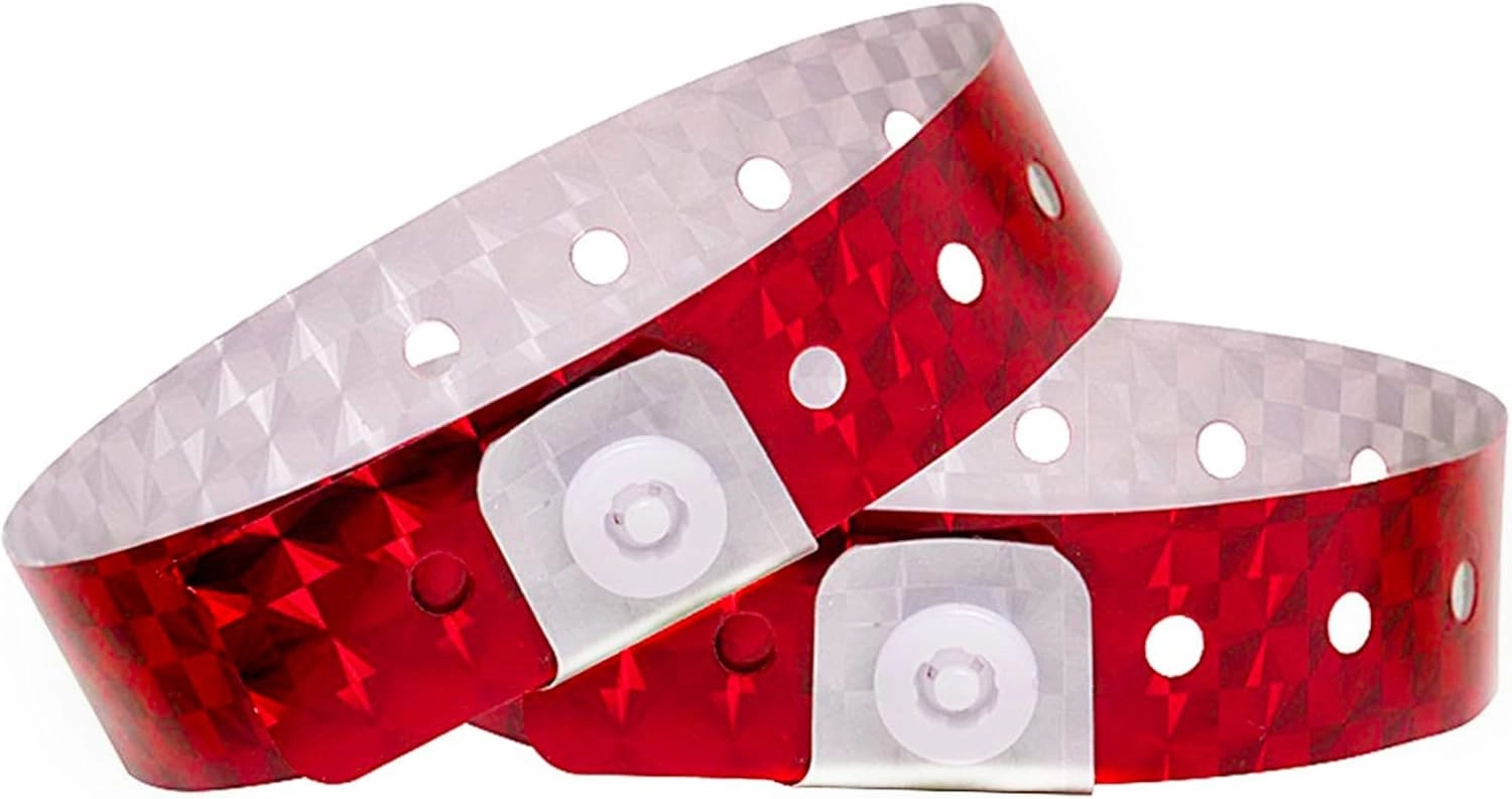 Ouchan Holographic Plastic Party Wristbands Red- 500 Pack Vinyl Wristbands for Events Club Music Meeting