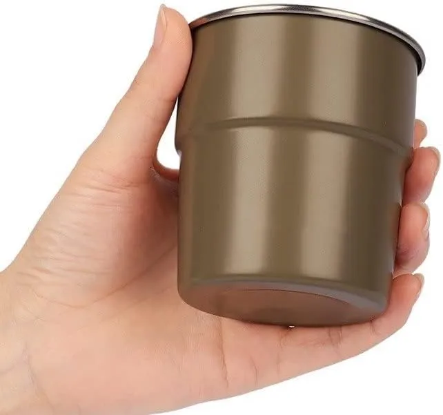 Outdoor camping double-layer 304 stainless steel water cup 300ML portable cup set of 2(Brown Beige)