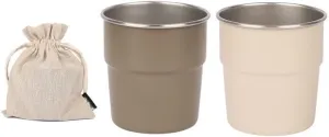 Outdoor camping double-layer 304 stainless steel water cup 300ML portable cup set of 2(Brown Beige)