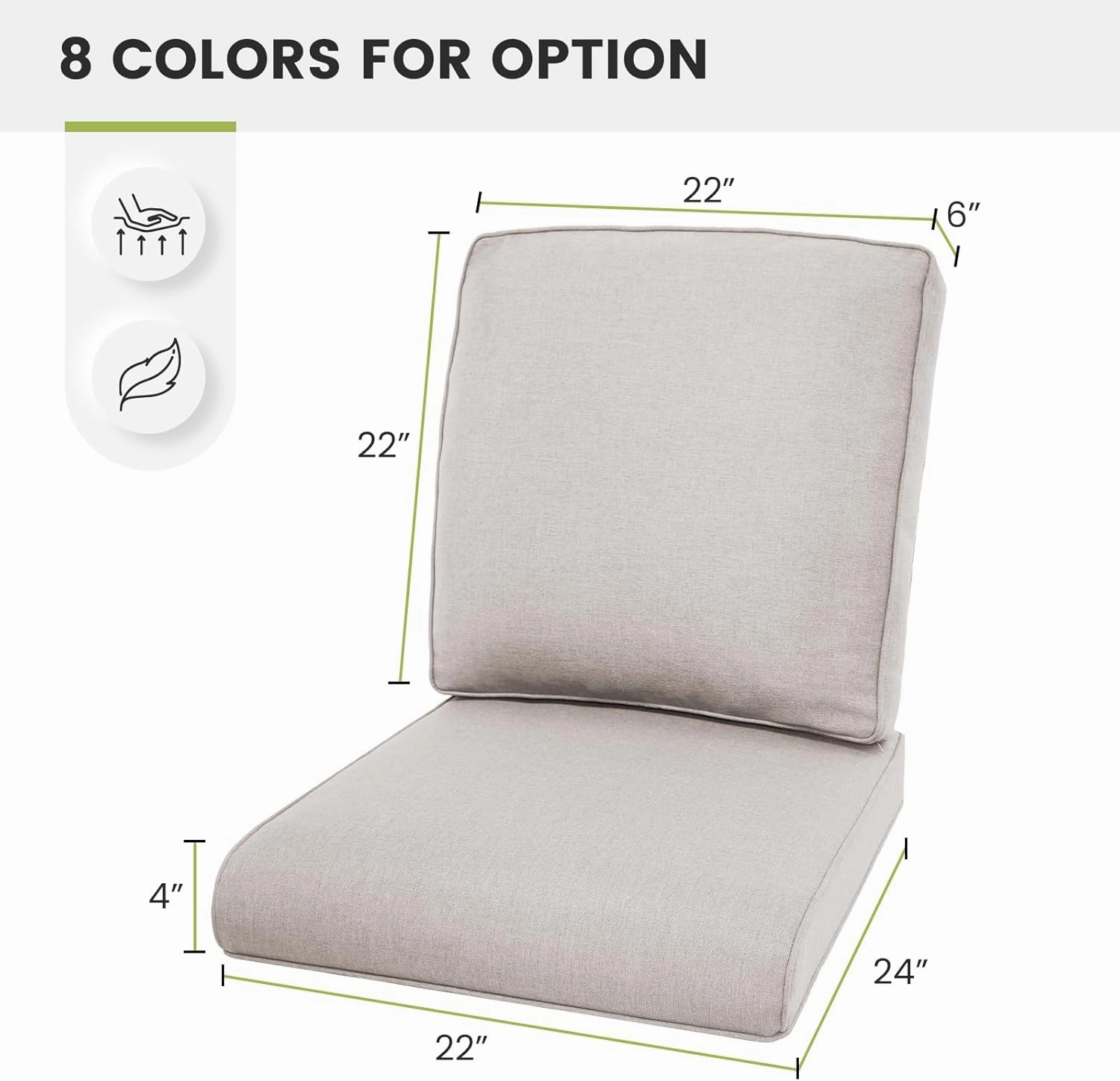 Outdoor Chair Cushions Set of 3 - Outside Durable Thick Replacement Back and Seat Cushion 22x24 with Zipper Cover for Patio Glider Rocking Chairs Loveseat Couch – Beige/Classic