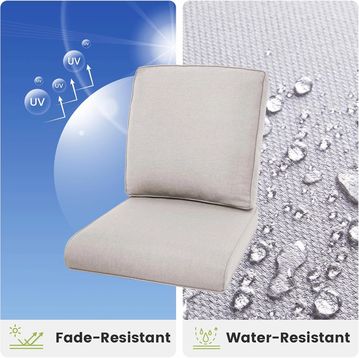 Outdoor Chair Cushions Set of 3 - Outside Durable Thick Replacement Back and Seat Cushion 22x24 with Zipper Cover for Patio Glider Rocking Chairs Loveseat Couch – Beige/Classic