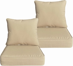 Outdoor/Indoor 24x24 inch Deep Seat Patio Cushions Set of 2 Resilient Foam Filling Water Repellent Stain-Resistant UV Resistant Weather Resistant Patio Cushions Beige