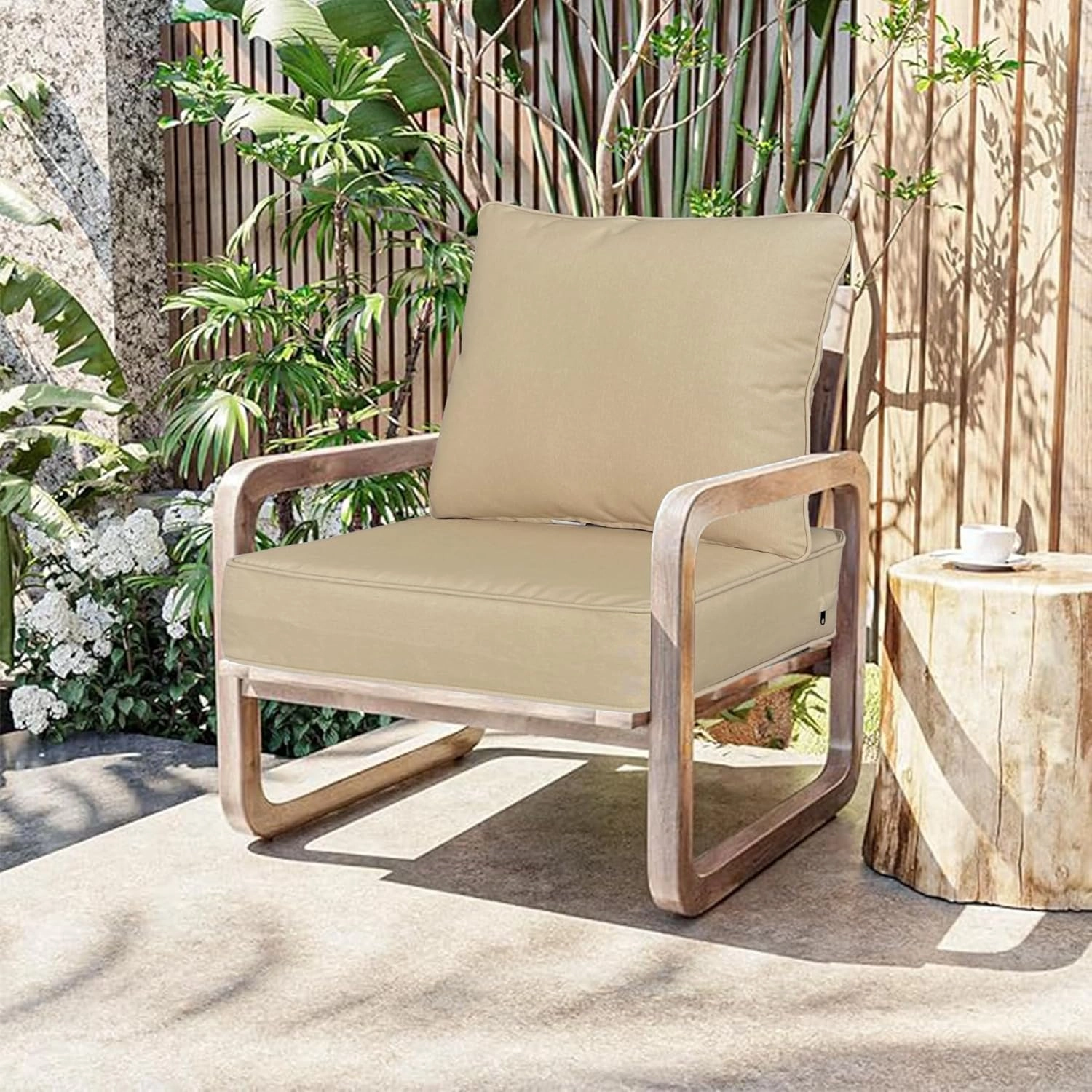 Outdoor/Indoor 24x24 inch Deep Seat Patio Cushions Set of 2 Resilient Foam Filling Water Repellent Stain-Resistant UV Resistant Weather Resistant Patio Cushions Beige