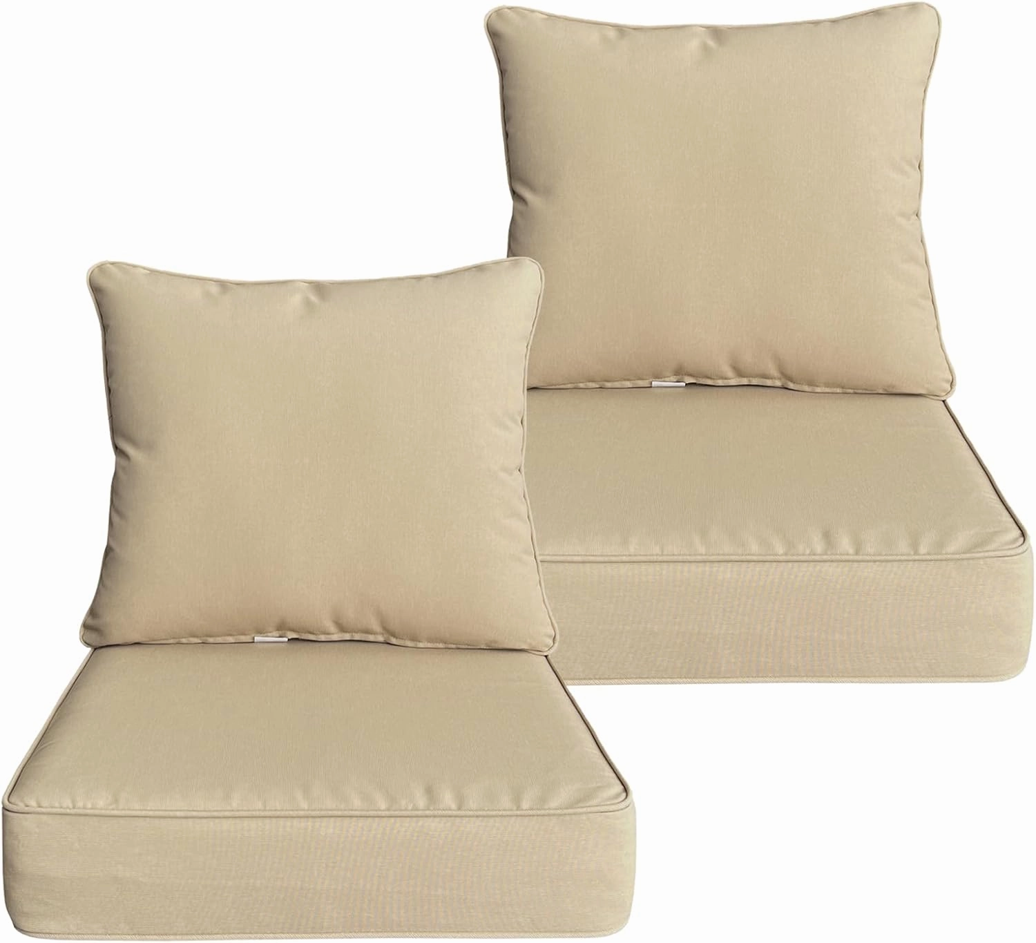 Outdoor/Indoor 24x24 inch Deep Seat Patio Cushions Set of 2 Resilient Foam Filling Water Repellent Stain-Resistant UV Resistant Weather Resistant Patio Cushions Beige
