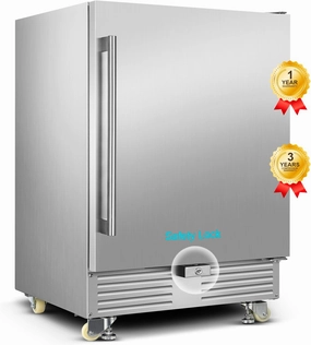 Outdoor Refrigerator 24 Inch, Undercounter Beverage Fridge with Wheels, 180 Cans Waterproof Stainless Steel Fridge for Outdoor Kitchen and Patio