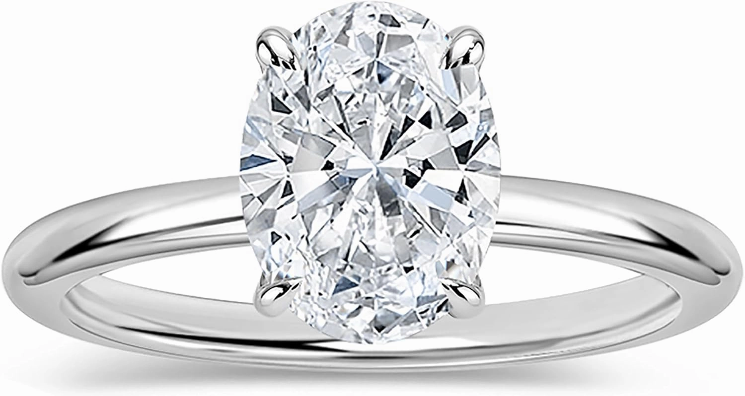Oval Lab Grown White Diamond Classic Solitaire Engagement Ring for Women in 10K Solid Gold