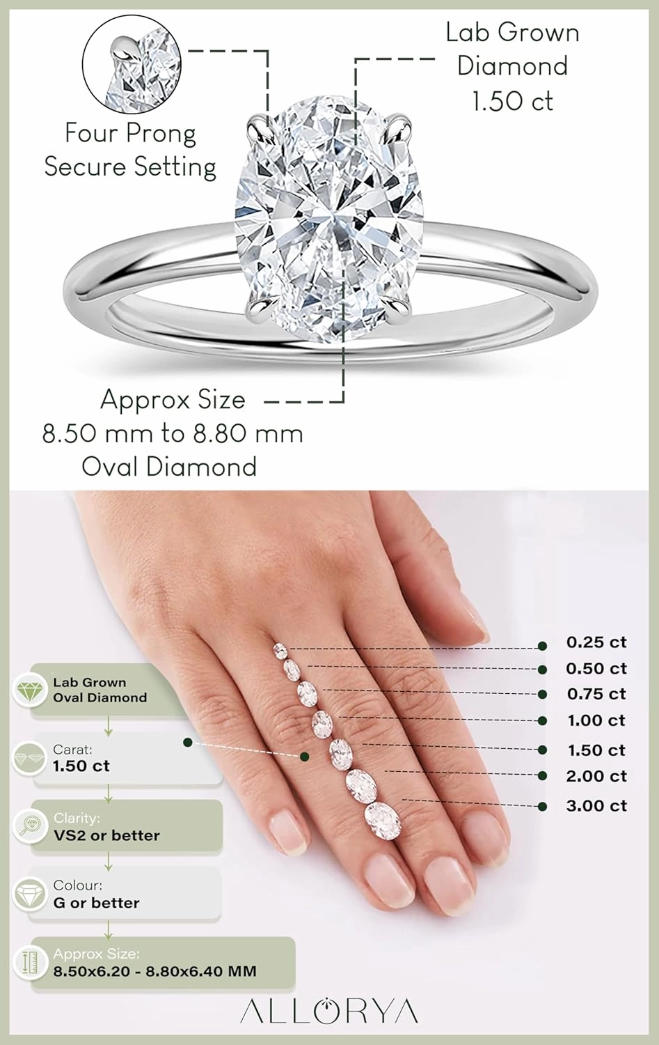 Oval Lab Grown White Diamond Classic Solitaire Engagement Ring for Women in 10K Solid Gold