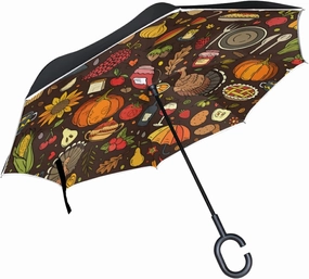 Oyihfvs Double Layer Inverted Umbrella, With C-Shaped Handle Windproof UV Proof Durable Parasol, For Men Women Outdoor Folding Rain Sun
