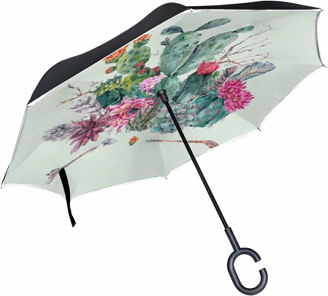 Oyihfvs Double Layer Inverted Umbrella, With C-Shaped Handle Windproof UV Proof Durable Parasol, For Men Women Outdoor Folding Rain Sun