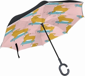 Oyihfvs Double Layer Inverted Umbrella, With C-Shaped Handle Windproof UV Proof Durable Parasol, For Men Women Outdoor Folding Rain Sun