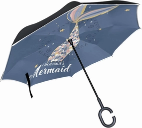Oyihfvs Double Layer Inverted Umbrella, With C-Shaped Handle Windproof UV Proof Durable Parasol, For Men Women Outdoor Folding Rain Sun